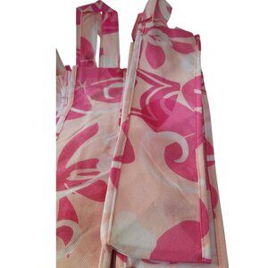 Wine Bottle Bags Hawaiian Floral Print Reusable  Pink & White Durable Fabric Eco
